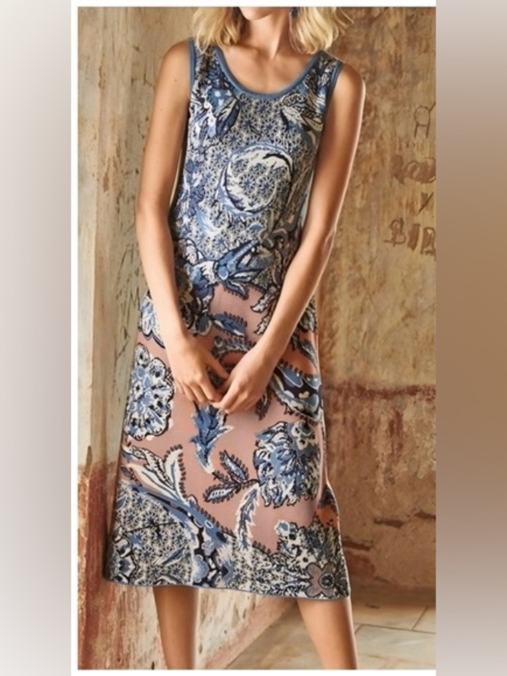 Peruvian Connection Oujda Pima Cotton Knit Tank Sleeveless Dress L Floral Womens